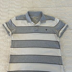 Gray and white stripe polo shirt